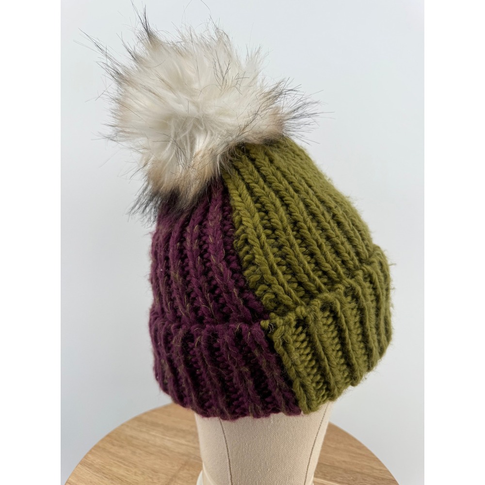 Spyder Colorblock‎ Knit Beanie Pom Pom US Patch Winter Hat One Size Fleece Lined